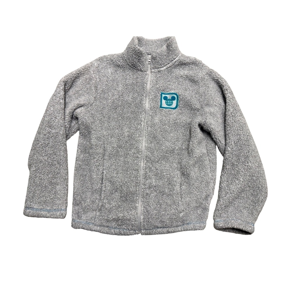 Walt Disney World Grey Sherpa Fleece Full Zip Jacket Mickey Globe Logo Medium